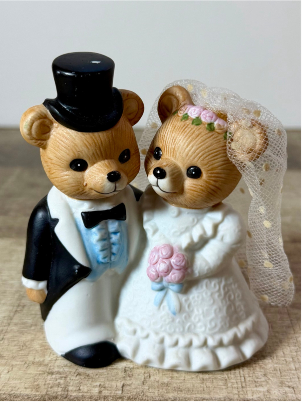 Vintage Homco Porcelain Teddy Bear Bride & Groom Figurine 1424 Wedding Topper